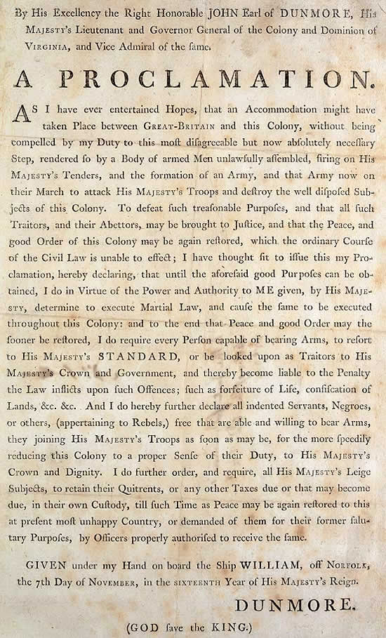 A photo of Lord Dunmore's Proclamation. 