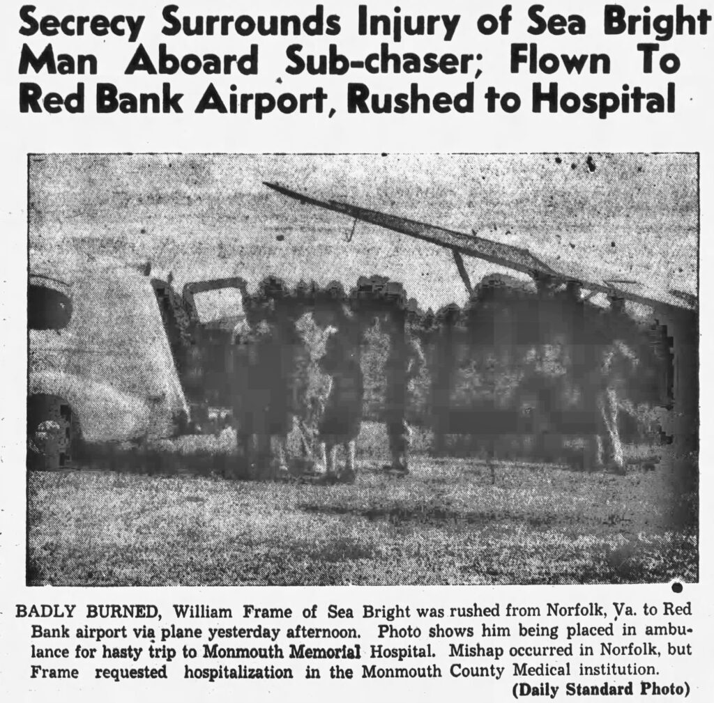 Story from the Red Bank Daily Standard on Bill Frayne’s return to Monmouth County following his accident. Frayne's name is misspelled in the caption, but is accurate in the text of the story.