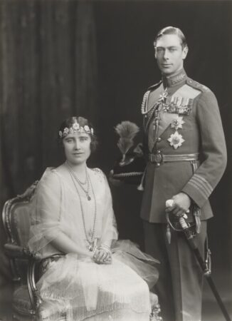 Queen Elizabeth, the Queen Mother; King George VI by Vandyk, whole-plate glass negative, 11 November 1926. NPG x28019. Used under terms of Creative Commons, © National Portrait Gallery, London.