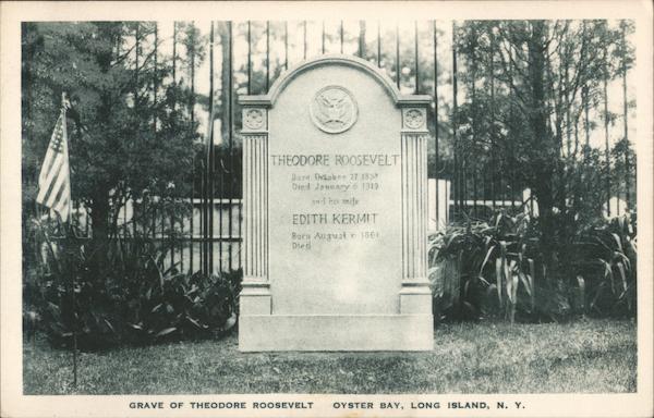 Photo of postcard showing gravestone of Teddy Roosevelt.