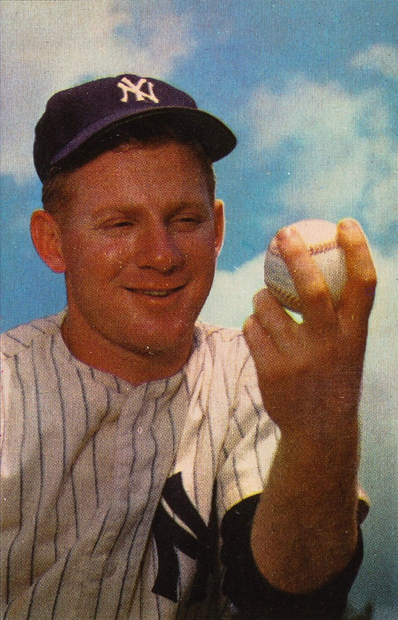New York Yankees pitcher Whitey Ford (1953).  Bowman Gum Public domain.