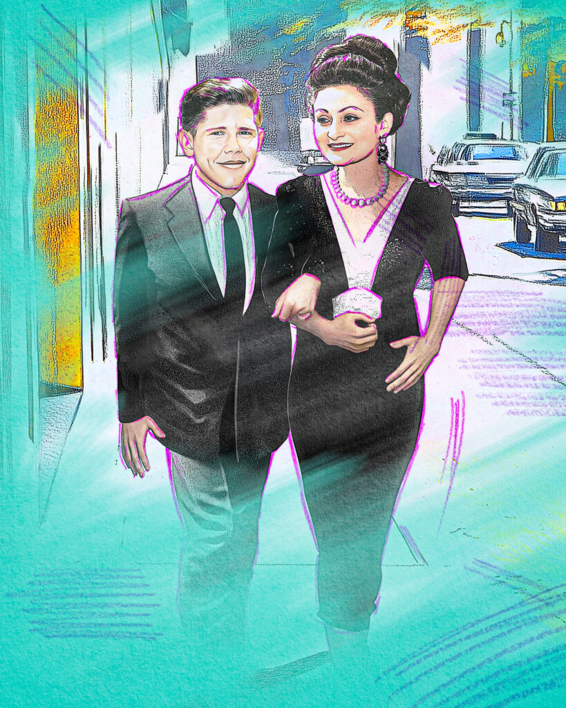 Illustration of Anna Genovese and her friend "Duke." Original art commissioned by Monmouth Timeline by Scott Zelazny, ©2025.