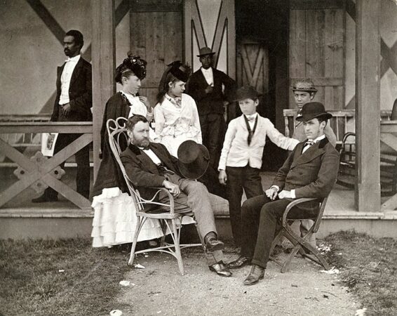 Photograph of Ulysses S. Grant with wife Julia and children Nellie, Jesse, Ulysses Jr. and Frederick relaxing at the cottage in 1870.