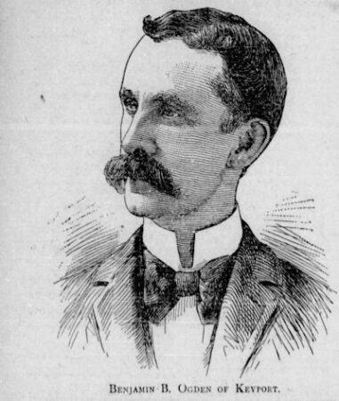 Keyport Weekly sketch of fugitive mayor B.B. Ogden. Published prior to 1926, public domain.