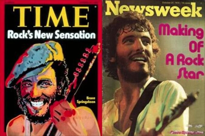 Composite image of Time/Newsweek Springsteen covers. Single image composite of two cropped images to illustrate story consistent with Fair Use Doctrine.