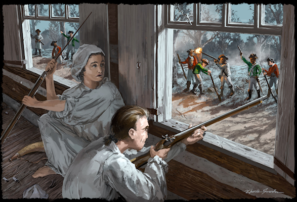 The Fatal Showdown Between Colonel Tye and Joshua Huddy, original illustration. Commissioned by Monmouth Timeline, ©2021, Charlie Swerdlow, History Depicted.