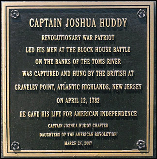 Bronze tablet commemorating the capture of Joshua Huddy at the block house at Toms River.