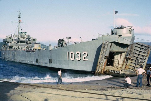 Official U.S. Navy photograph of LST-1032, the USS Monmouth County.