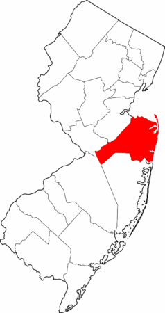 Map of New Jersey highlighting Monmouth County by David Benbennick, created February 12, 2006. Public Domain