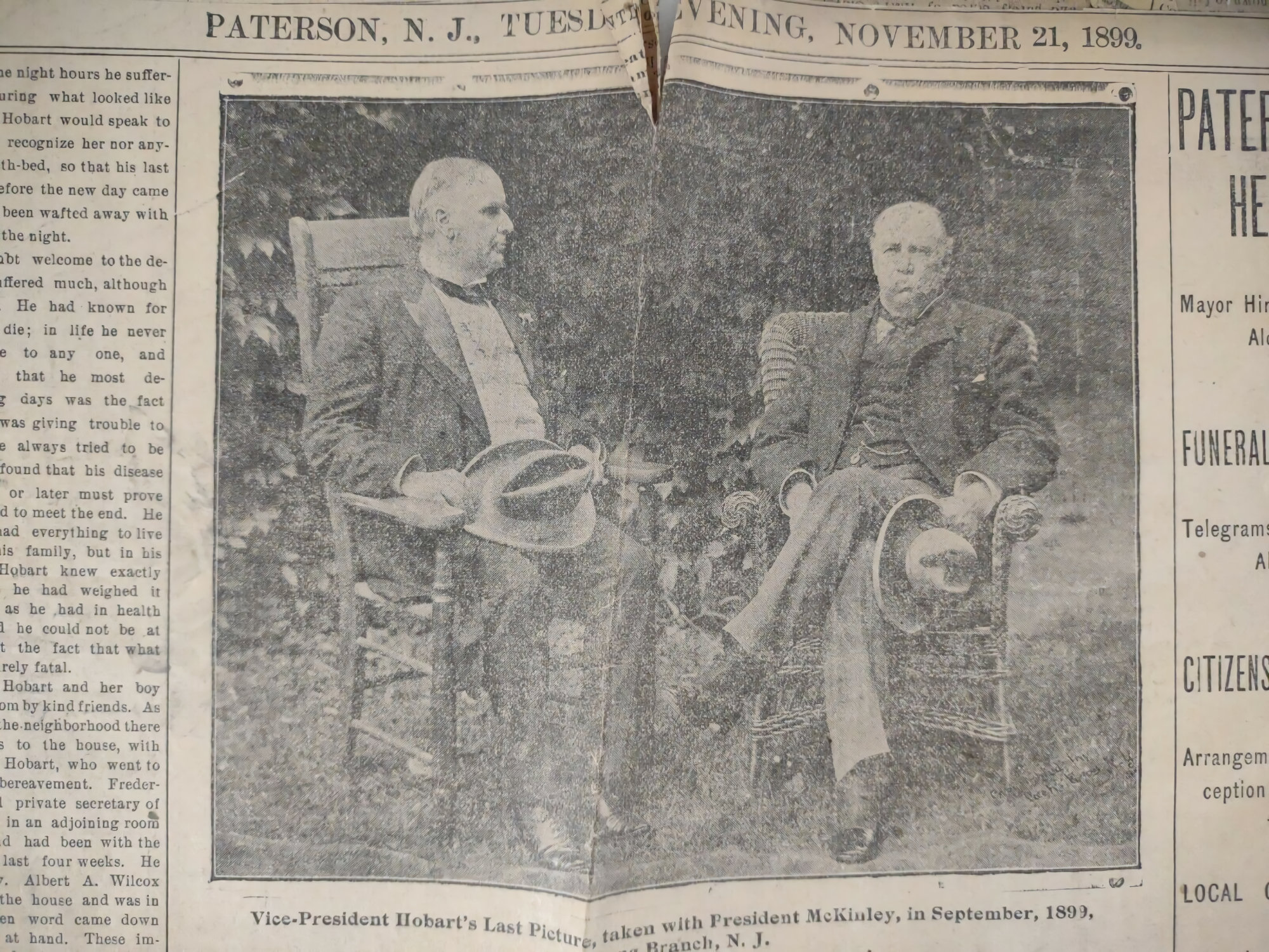 Photo of Paterson, N.J. newspaper front-page photo of President McKinley and Vice President Hobart. Image credit: History Room, Long Branch Free Public Library. Used with permission.