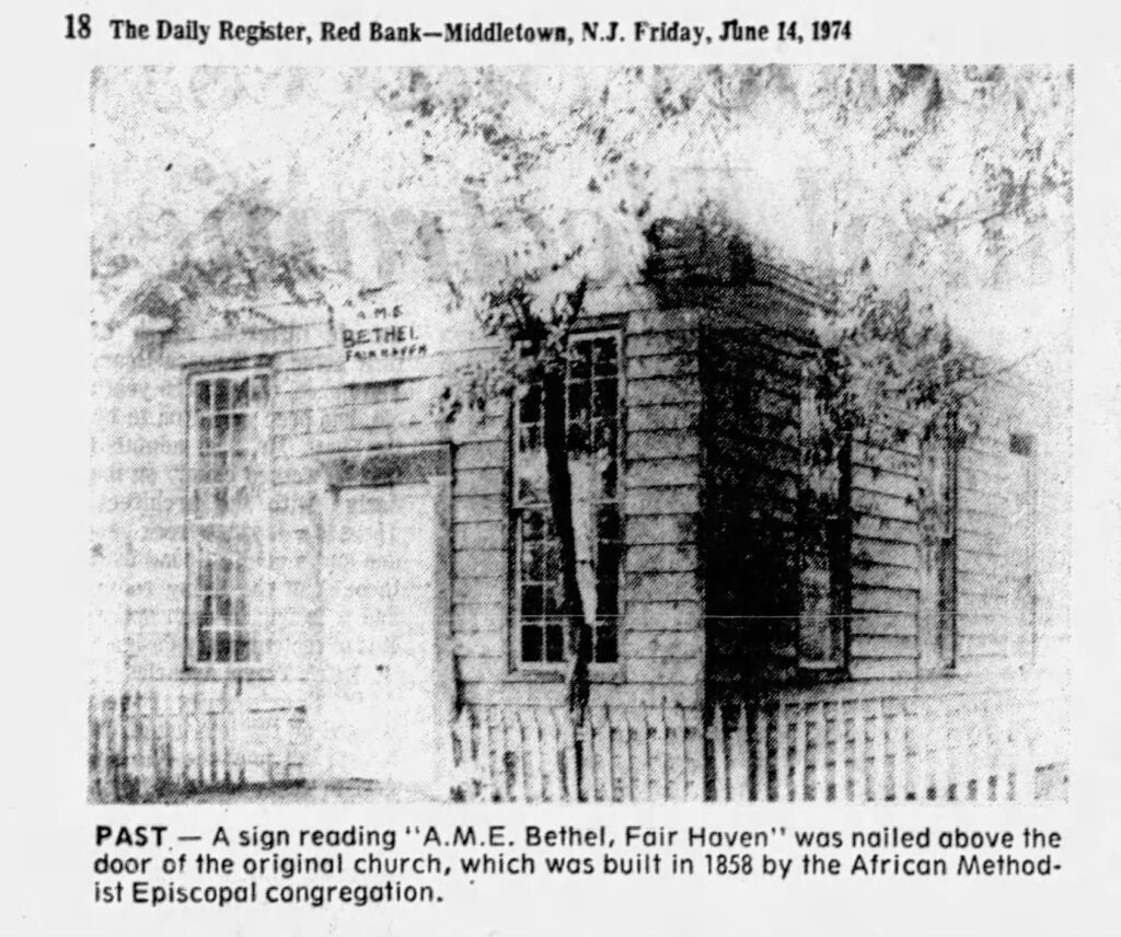 The first Fisk Chapel, built in 1858. Image credit: The Daily Register, Red Bank, N.J., June 14, 1974, P. 18.