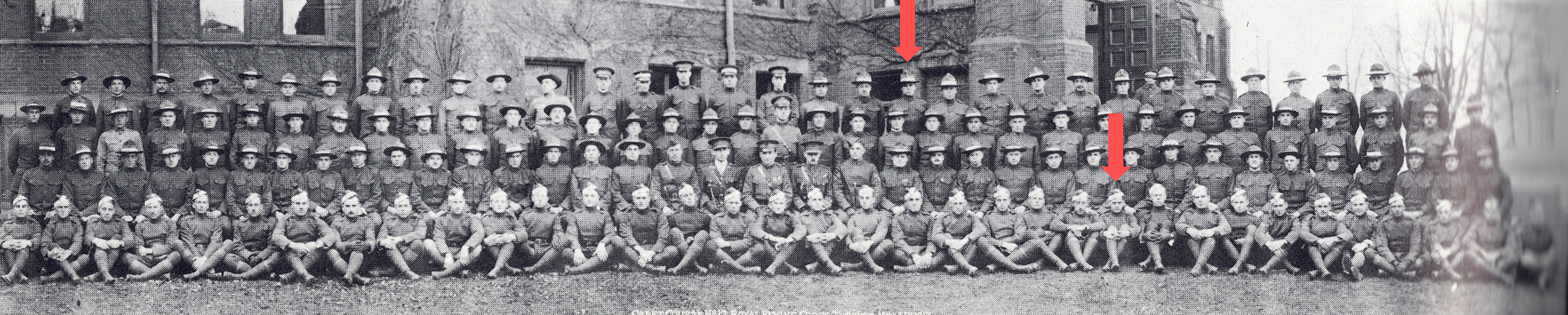 Graduates of Cadet Course No. 17 in Toronto, November, 1917. Ted Parsons stands in the back row, Bill Frayne sits in the front row. Image courtesy Clark, Don. (1972). Wild Blue Yonder: An Air Epic. Superior Publishing Company, Seattle, Wash.