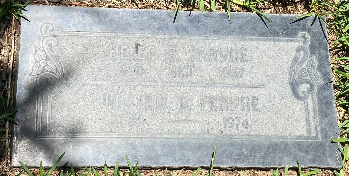 Bill and Helen Frayne, together forever, in California.  Image courtesy Findagrave.com.