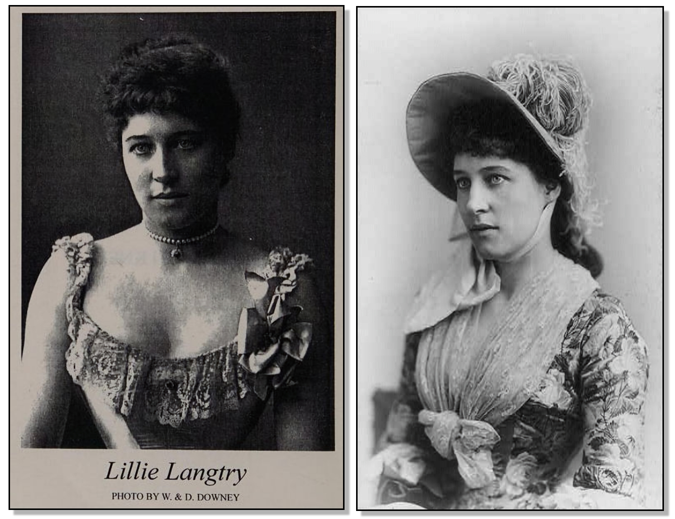 Left: Photograph of Lillie Langtry from her autobiography, 1929, Public Domain. Right: Photograph of Lillie Langtry, c1882. Photo copyrighted by Napoleon Sarony.  Library of Congress, Public Domain.