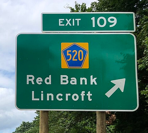 New Jersey Garden State Parkway sign Exit 109 Red Bank / Lincroft. Wikicommons, public domain.